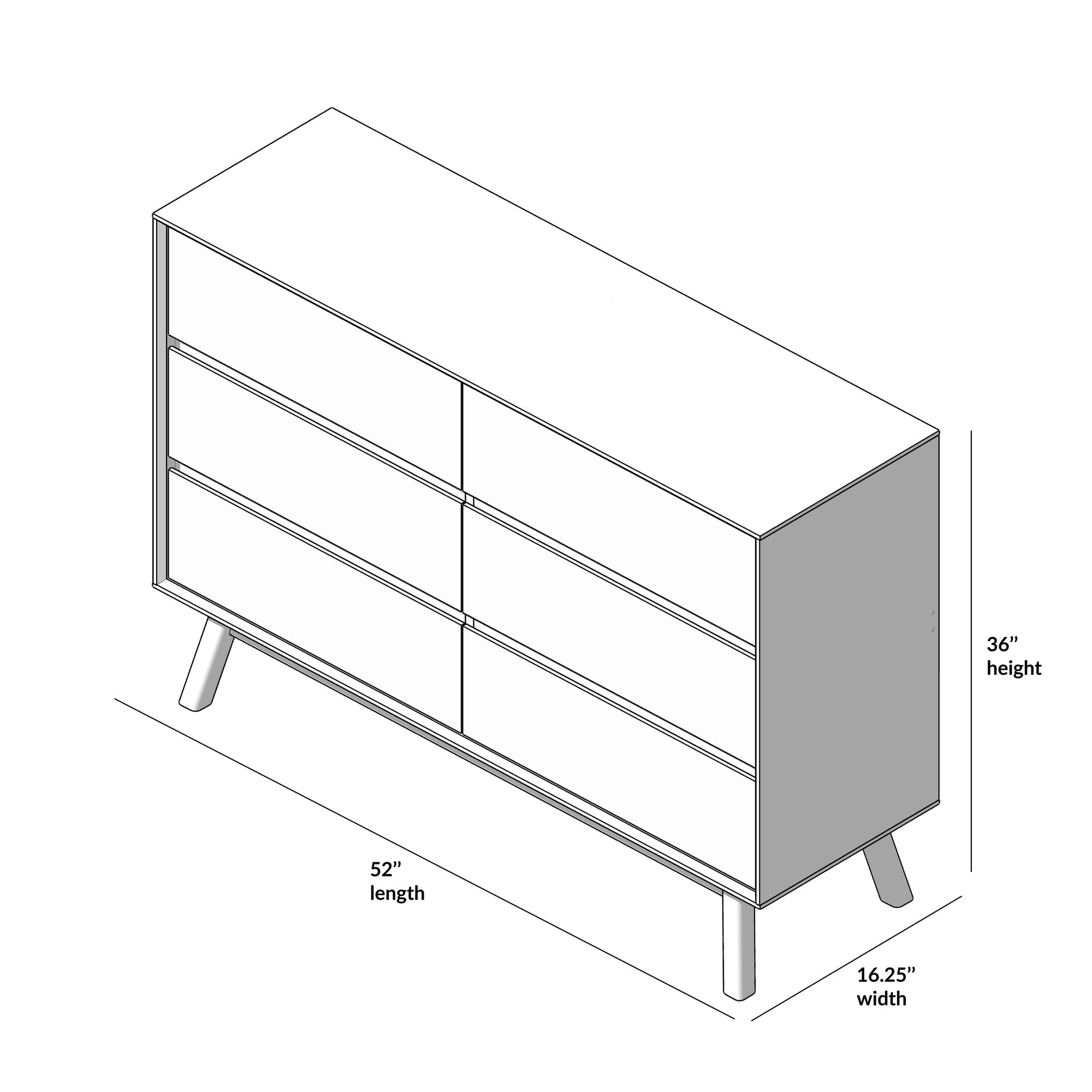 Mid-Century Modern 6-Drawer Solid Wood Dresser