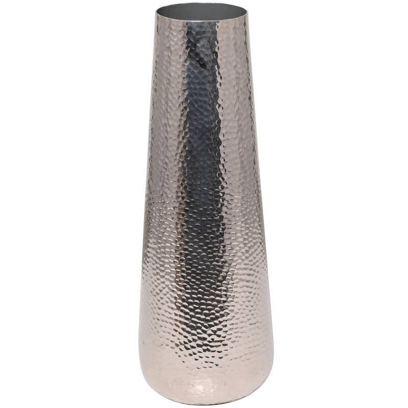 Silver Aluminum Metal Tall Hammered Vase