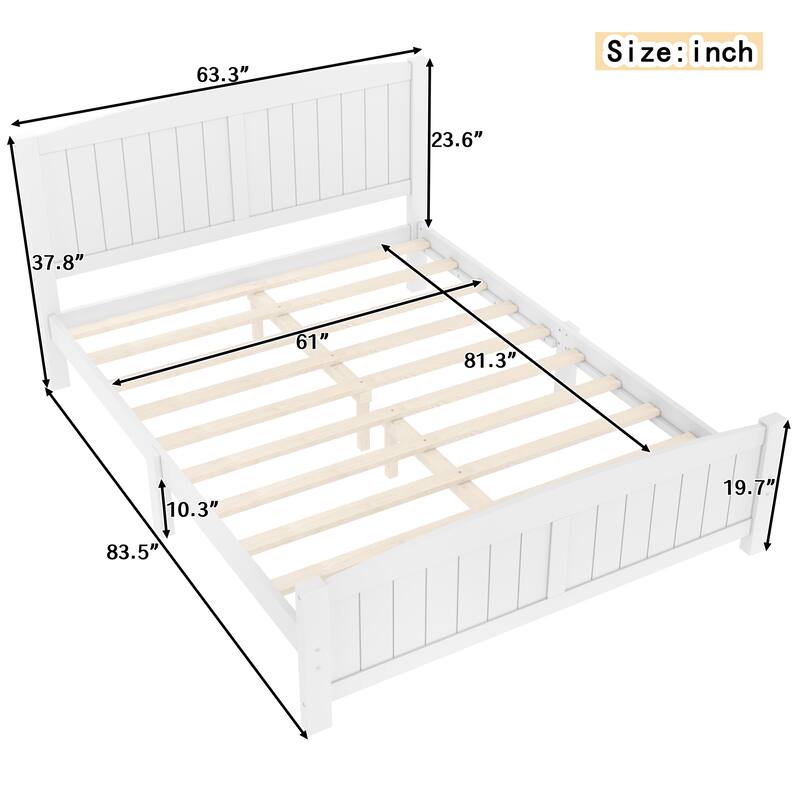King/Queen/Full Size Platform Bed, Solid Wood Bed Frame with Support Slats, No Box Spring Needed, Sturdy Structure