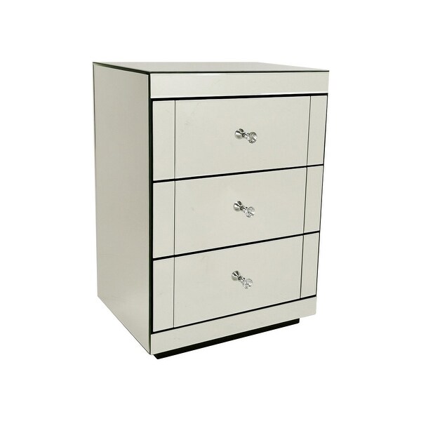 Mirrored Chest with 3 Drawers and Crystal Pulls, Silver. Opens flyout.
