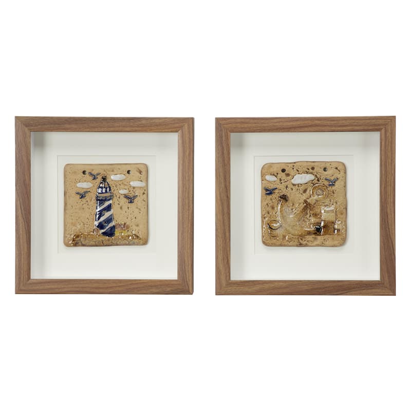 Wooden Light House Handmade Shadow Box - Set of 2 Brown - Roche River Decor