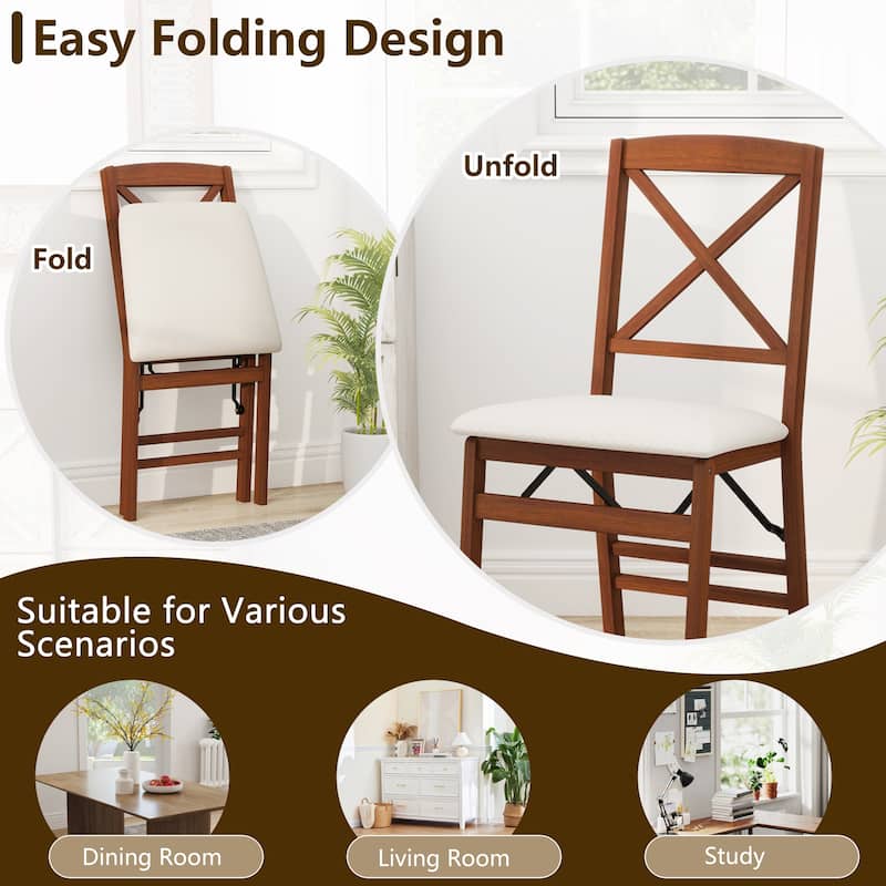 Gymax 4 Set Kitchen Chairs w/ Rubber Wood Frame Upholstered Seat