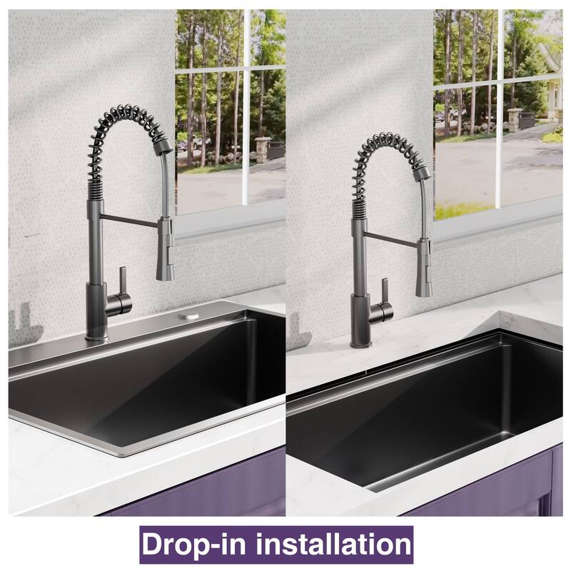 Topmount Workstation 18 Gauge Stainless Steel Single Bowl Kitchen Sink - Gunmetal Black