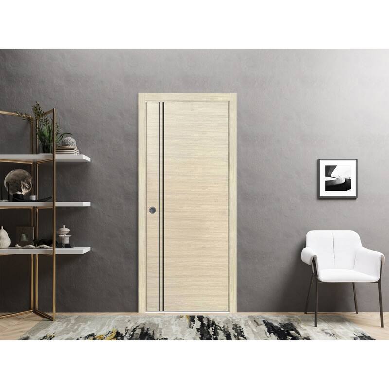 French Pocket Door 28x80 with Planum 0016 Natural Veneer Kit Trims Rail
