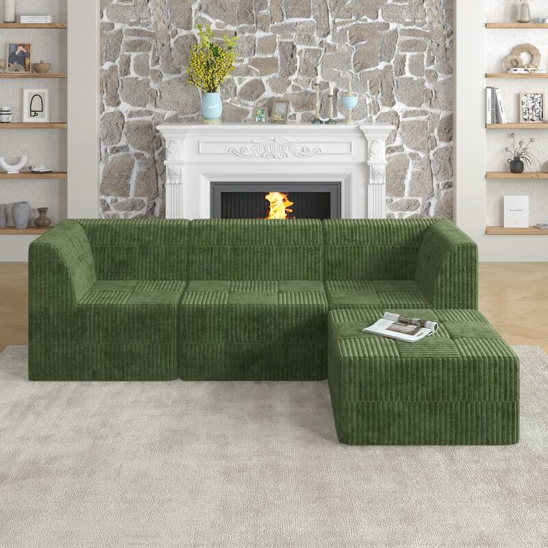 97.3" L-Shaped Corduroy Modular Sectional Sofa with Sleeper