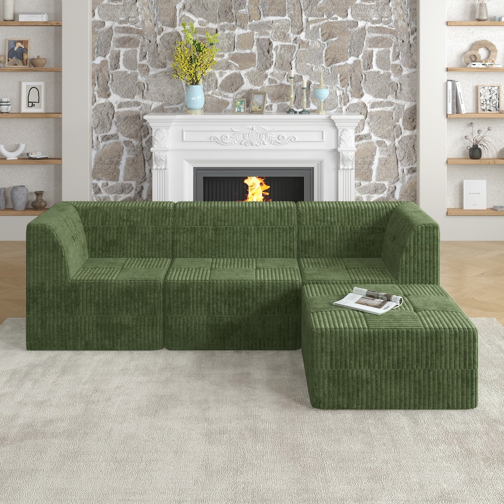 97.3" L-Shaped Corduroy Modular Sectional Sofa with Sleeper