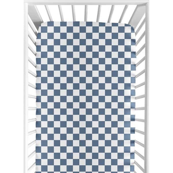 slide 2 of 6, Sweet Jojo Designs Blue Gingham Checkered Plaid Boy Girl Unisex/Gender Neutral Fitted Crib Sheet Vintage Classic Geometric Retro