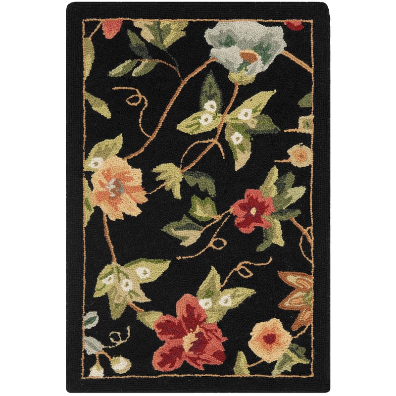 SAFAVIEH Handmade Chelsea Rubi French Country Floral Wool Rug - 1'8" x 2'6" - Black - Rectangle