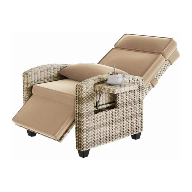 Outdoor Recliner Chair with Side Table Adjustable 145° Reclining Lounge Chair with Cushion and Footrest