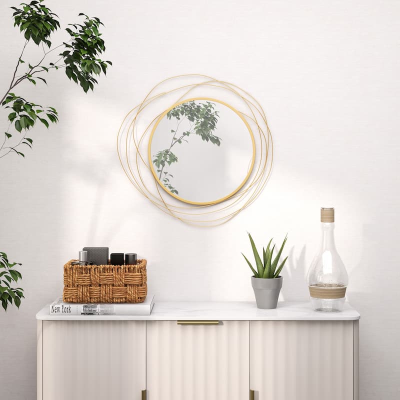Modern Metal Wall Art Mirror Decor for Living Room Bedroom Dining Room, Gold