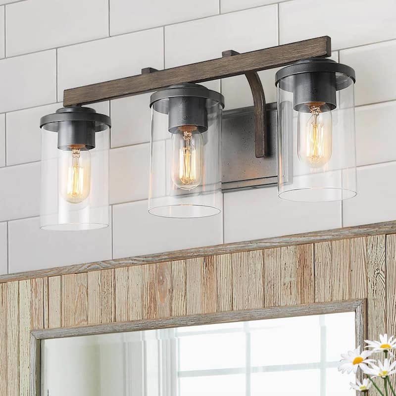 Fora Modern Farmhouse 3/4-Light Bathroom Vanity Lights Glass Wall Sconces - 3-Light