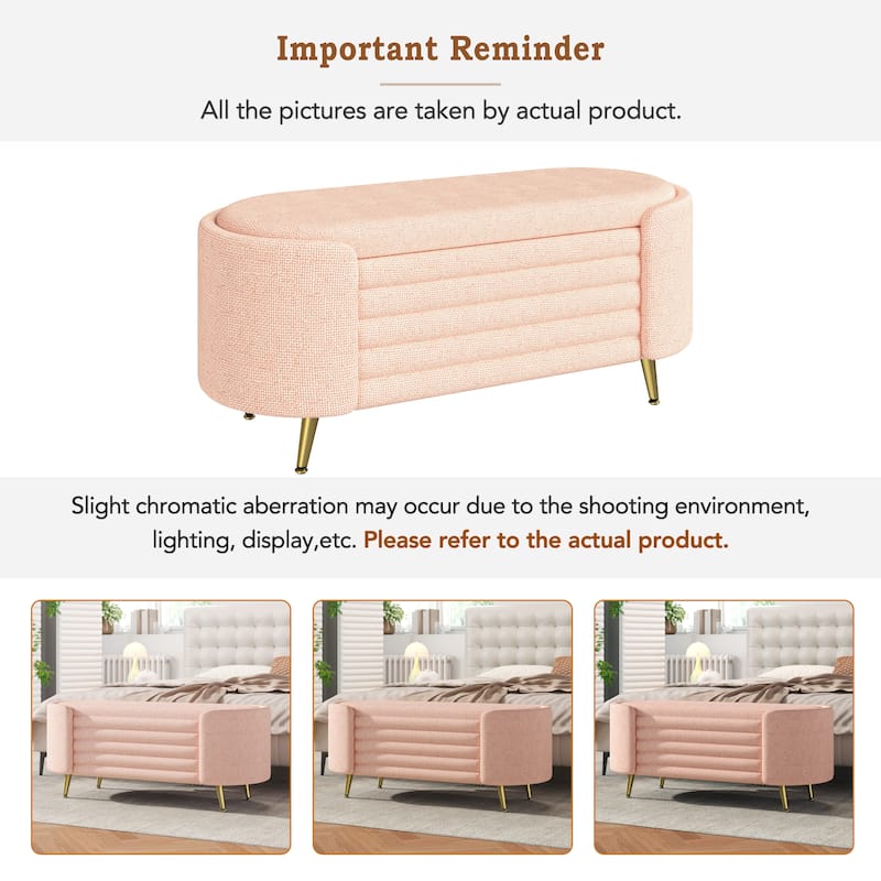 Roomfitters Modern Oval Storage Ottoman Bench, Upholstered Chenille Entryway Shoe Bench, Metal Legs
