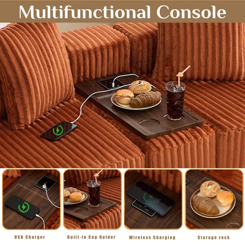 Boneless Modular Sofa with USB, Wireless Charging & Coffee Table Board