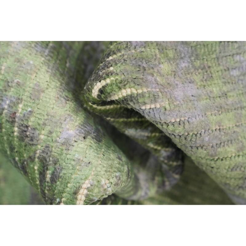 Hand Knotted Oriental Viscose Silk Carpet Modern All-Over Green Abstract Area Rug - 4' 0'' X 2' 0''