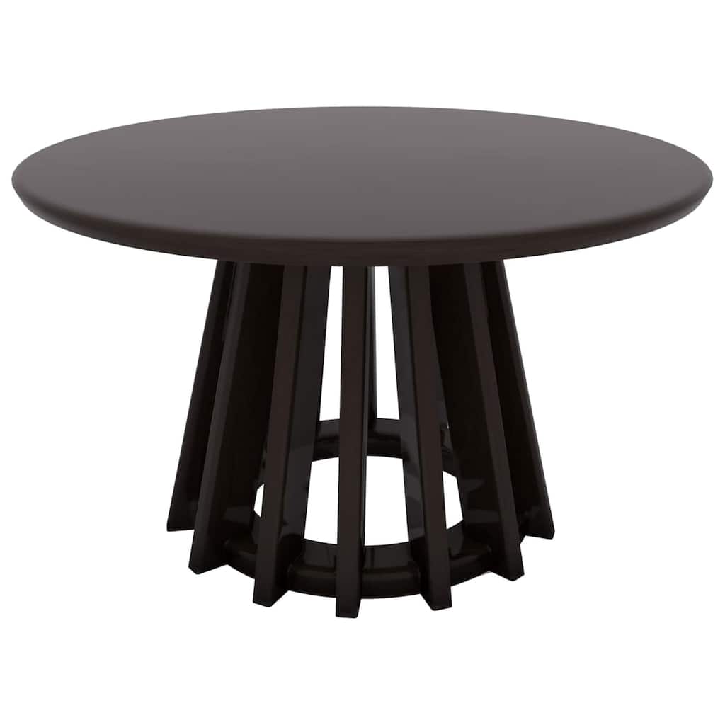 Black 31" Round Coffee Table Modern Mid-Century Wood Slatted Base - 19x20