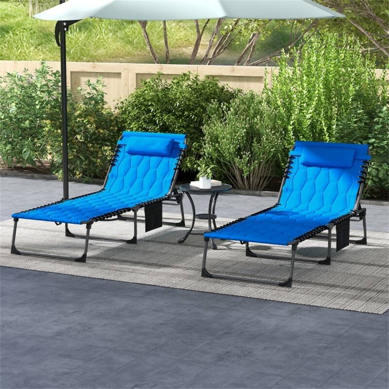 2 Person Adjustable Sun Lounger with Cushions and Side Pockets Foldable Steel Frame Oxford Fabric Reclining Chair