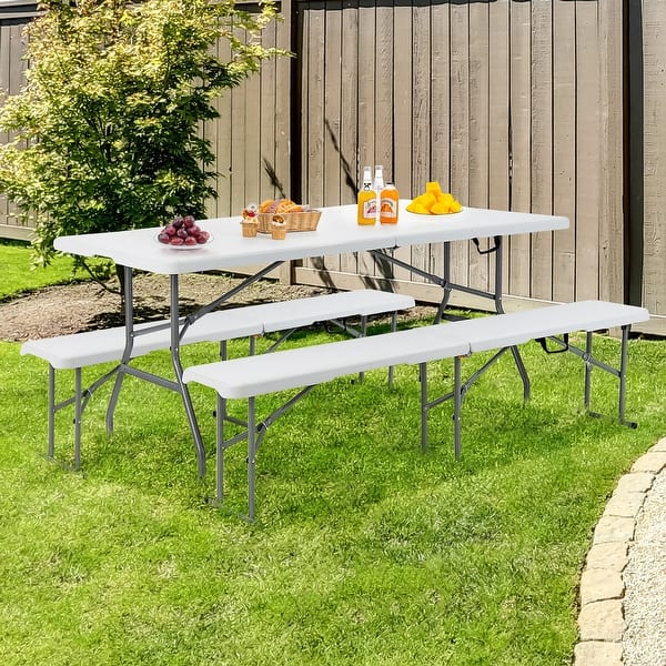 slide 2 of 5, Portable folding bench outdoor picnic bench White