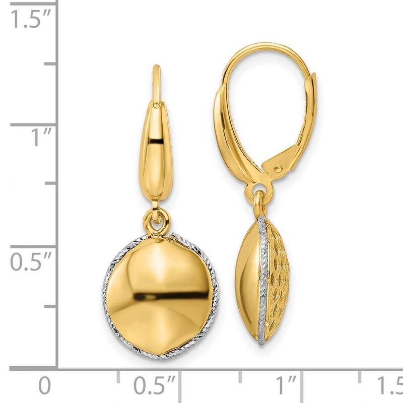Curata 14k Two tone Gold Rope edged Circle Dangle Leverback Earrings 31x12mm
