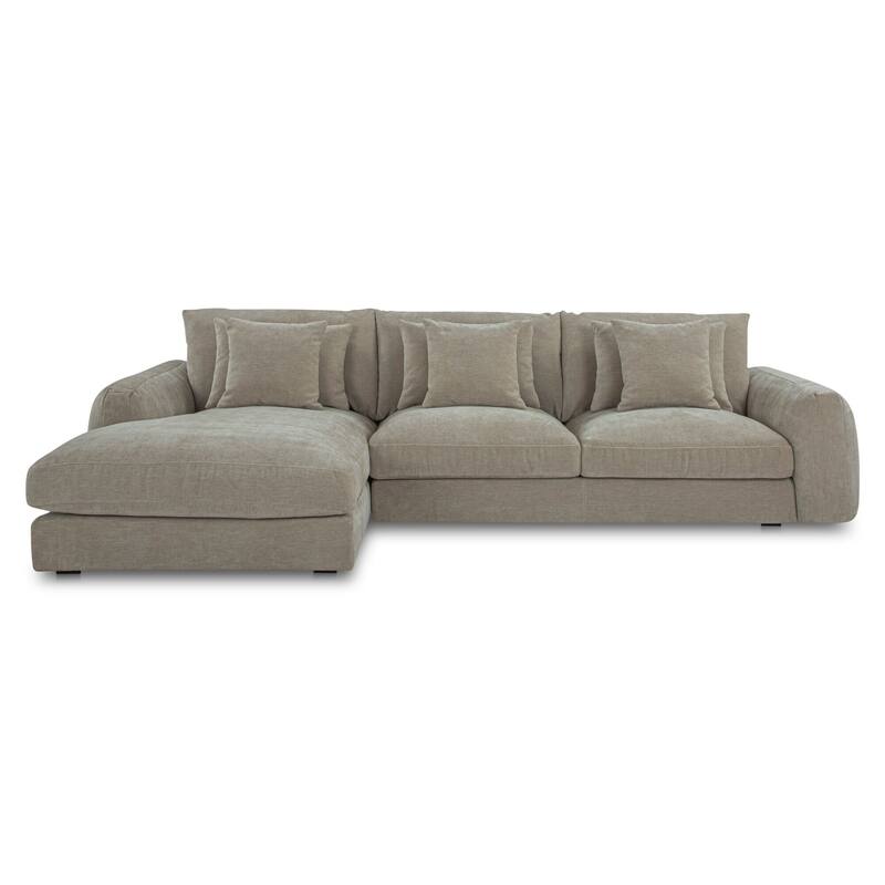 NADAAL STUDIOS Avelyn Left-Facing Sectional, Pillow-Soft Seating with Faux Feather Fill and Oat Fabric Upholstery - Pebble - Left Facing