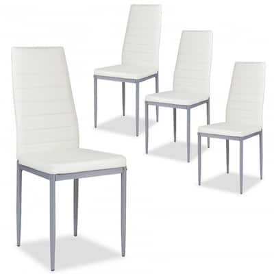 4 Pieces PVC Elegant Design Leather Dining Chairs with Solid Metal Legs - 16.0" x 20.0" x 38.5" (W x D x H)
