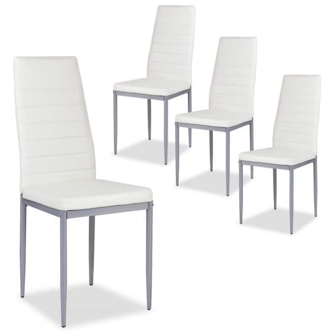 4 Pieces PVC Elegant Design Leather Dining Chairs with Solid Metal Legs - 16.0" x 20.0" x 38.5" (W x D x H)