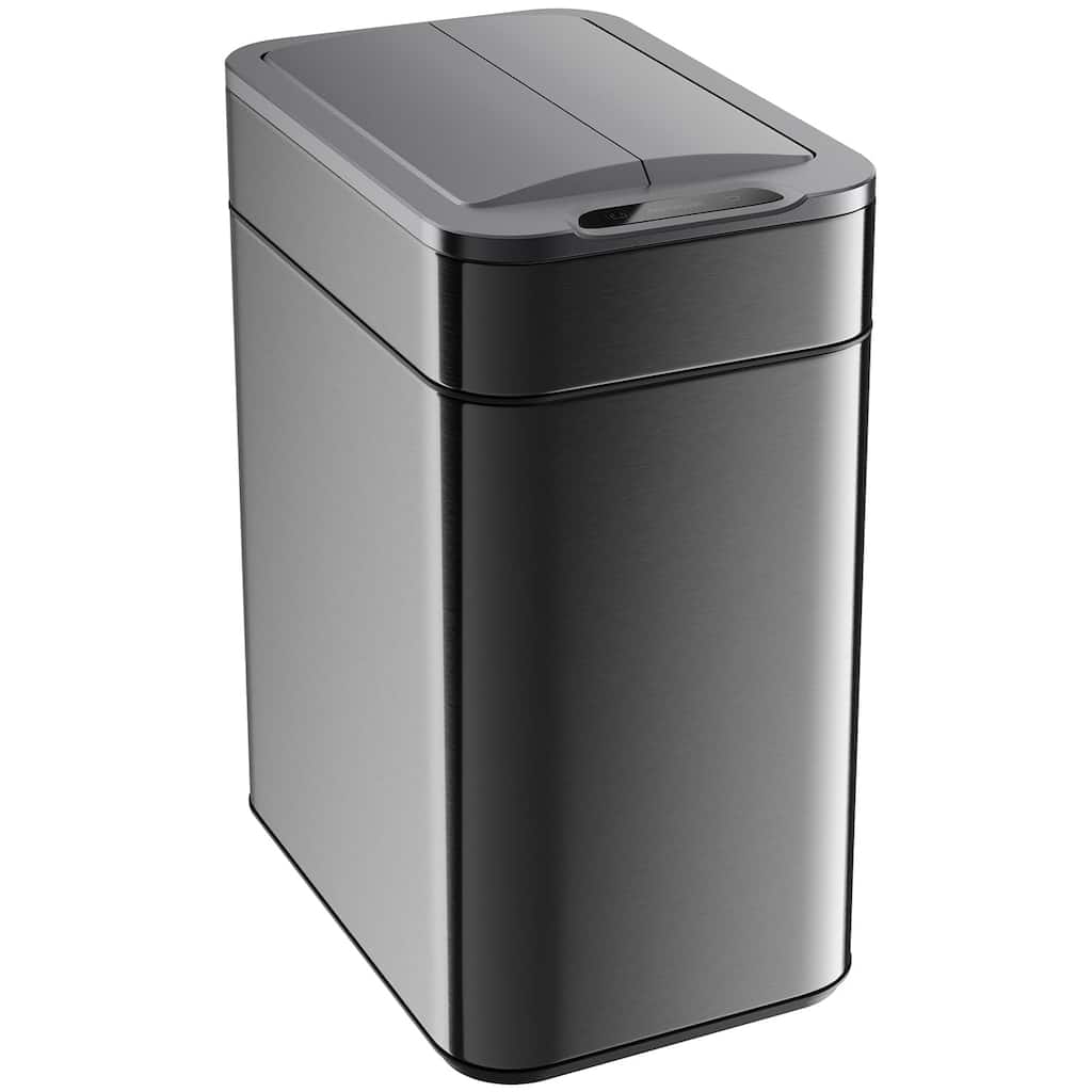 hOmeLabs 13 Gallon Kitchen Trash Can - Retractable Sensor Butterfly Lid, Easy to Clean, Battery-Operated - Dark Stainless Steel