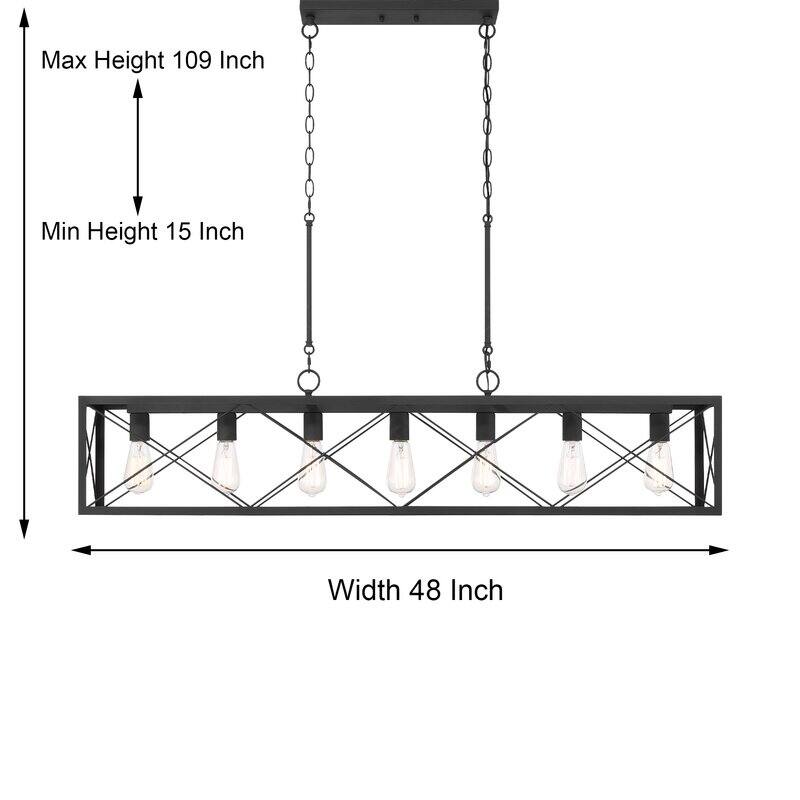 Kiro 7-light Farmhouse 48In Linear Chandelier Rectangle Dining Lights with UL - 48'' W x 7.78'' D x 11'' H
