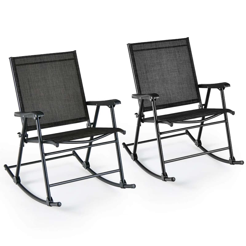 Costway 2 PCS Patio Folding Rocking Chair Heavy-Duty Metal Frame - See Details - Black