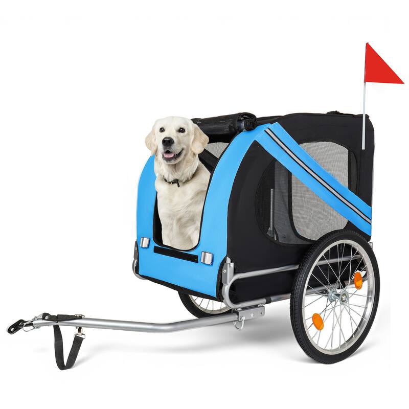 Large Folding Bike Trailer for Dogs, 100LB Capacity All-Terrain Pet Carrier for Cycling, Jogging, Camping & Outdoor Adventures - Blue