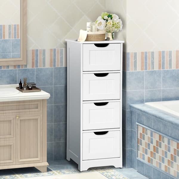 Gymax Bathroom Floor Cabinet Wooden Free Standing Storage Gymax Bathroom Floor Cabinet