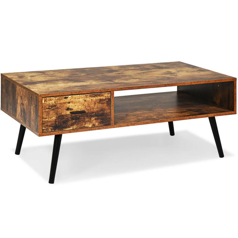 Gymax Retro Coffee Table Mid Century Modern Living Room Furniture - See Details
