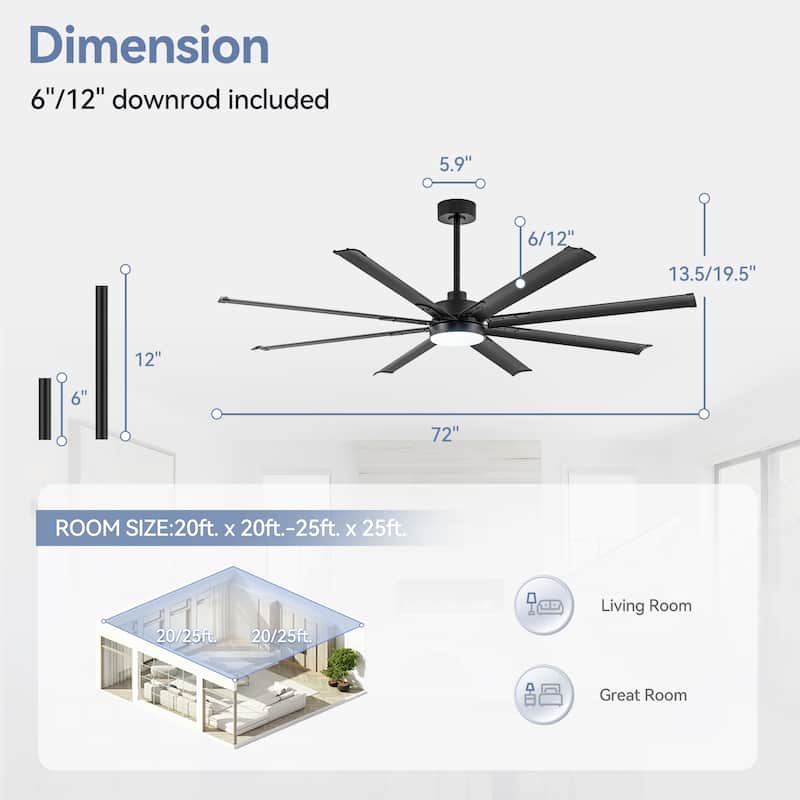 72-in Integrated LED Indoor Ceiling Fan with Light and Remote (8- Aluminum Blade)