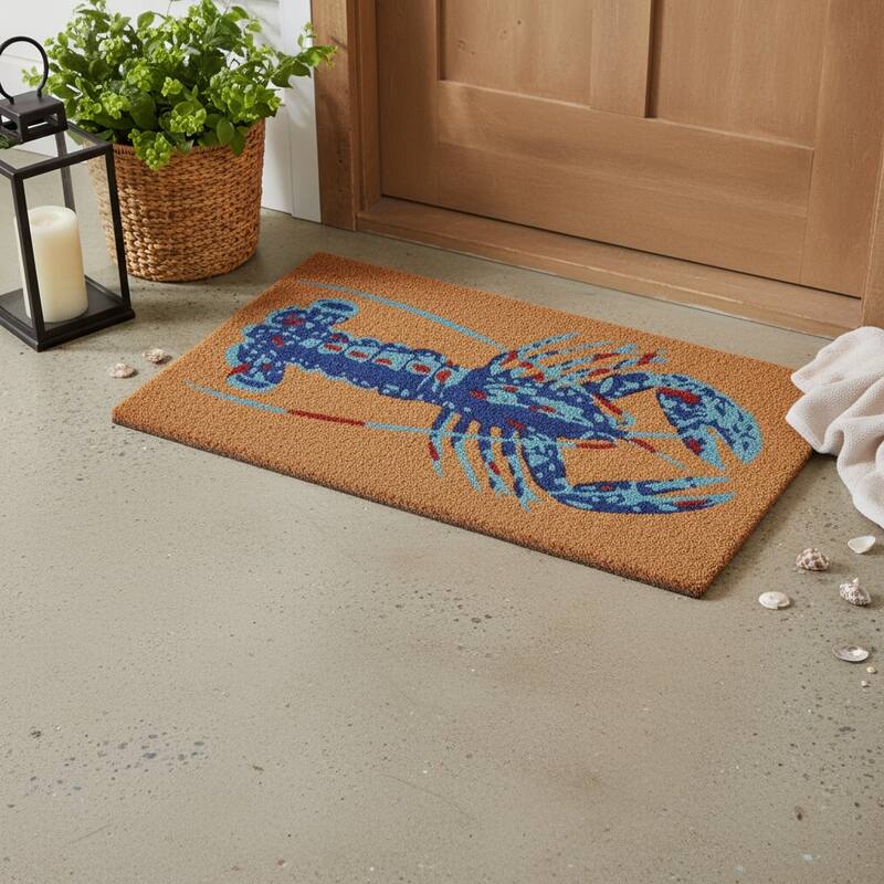 HomeRoots 16" X 30" Blue Brown And Red Lobster Indoor Coir Door Mat - 15.70' X '29.60 - 15.70' X '29.60