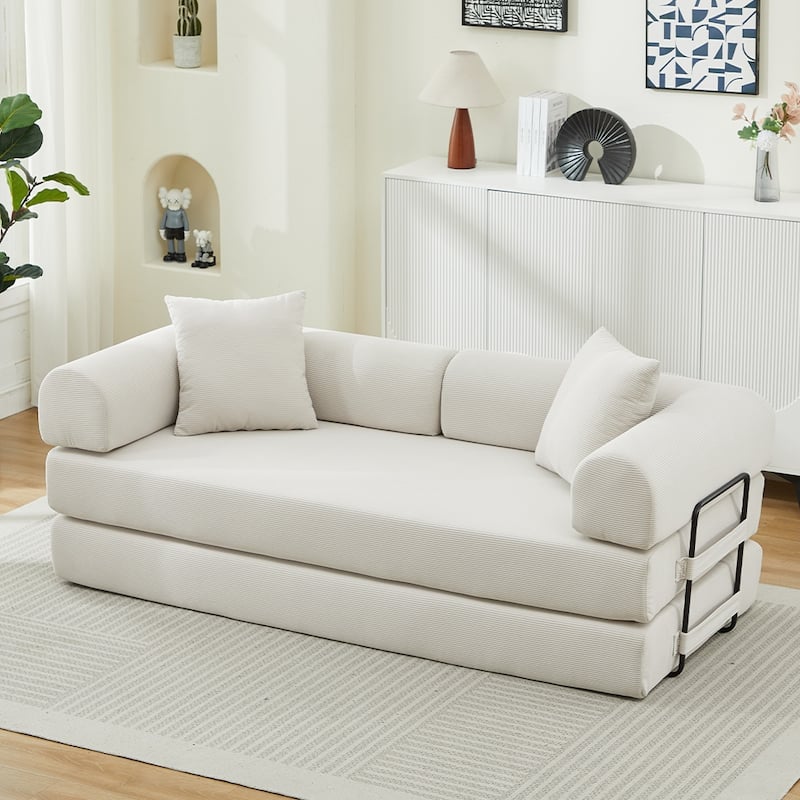 Folding Upholstered Sofa Bed, 78.5" Convertible Sleeper Sofa Bed with 2 Pillows, Fold Out Loveseat Couch, Futon Couch