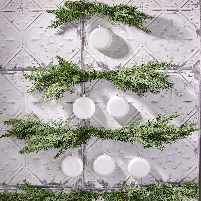100mm Shatterproof Plastic Pearl Round Disk Ornament Set of 6