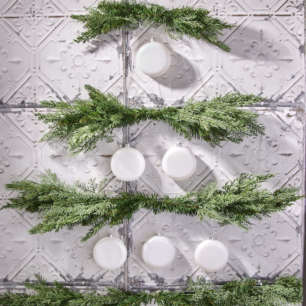 100mm Shatterproof Plastic Pearl Round Disk Ornament Set of 6