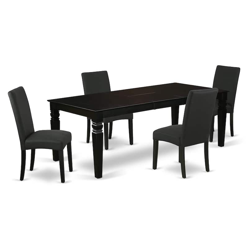 East West Furniture Dining Set- a Dining Table and Black Color Linen Fabric Chairs, Black(Pieces Options)