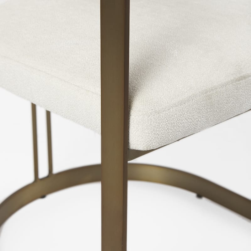 Modern White Upholstered Dining Armchair Chair with Golden Iron Legs and Open Back for Living Room - 30" H x 21" W x 20" D