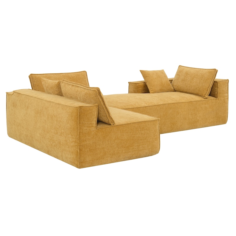 111.5" L-Shaped 4-Seater Modular Sofa with Chaise, 2 Pillows, Wrinkle-Resistant Chenille, and All-Sponge Construction