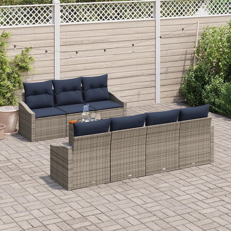 vidaXL 8 Garden Sofa Set with Cushions Black/Grey Poly Rattan - 91.7 x 24.4 x 27.2