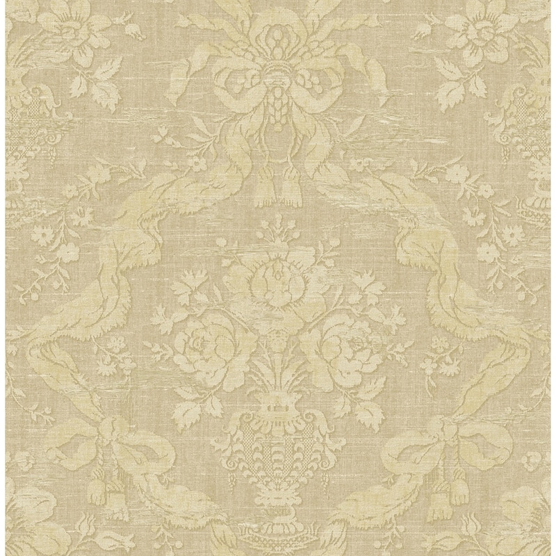 Seabrook Designs Roosa Floral Damask Unpasted Wallpaper - 20.5 in. W x 33 ft. L - Metallic Khaki