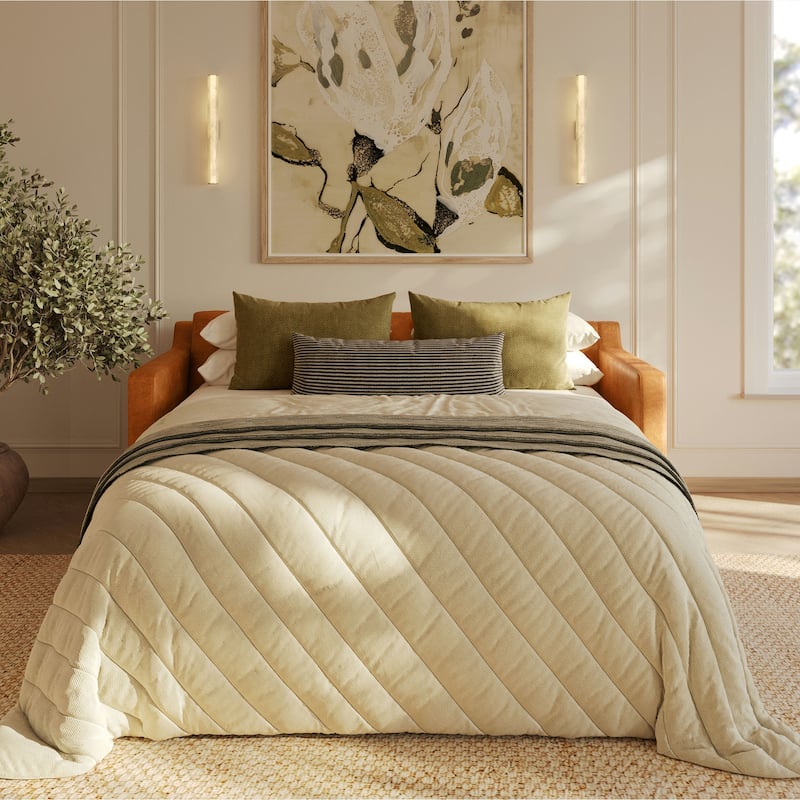 Poly & Bark Sorrento Leather Pull-Out Convertible Sleeper Sofa In Cognac Tan