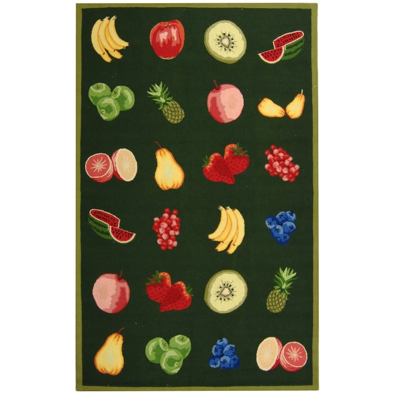 SAFAVIEH Handmade Chelsea Sefkije French Country Fruit Wool Rug - 5'3" x 8'3" - Hunter Green