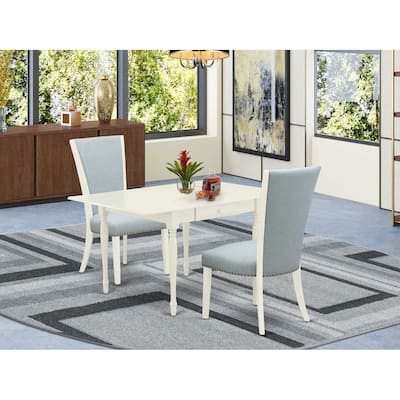 HomeStock 3-Pc Linen White Finish Rectangular Solid Wood Top with Dropleaf Dining Table Set