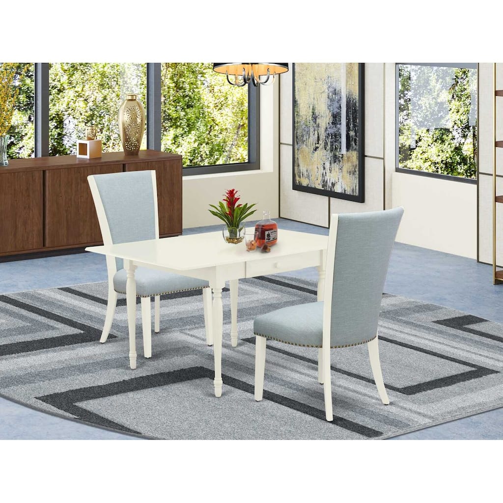 HomeStock 3-Pc Linen White Finish Rectangular Solid Wood Top with Dropleaf Dining Table Set