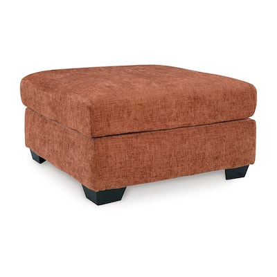 Avie Oversized Accent Ottoman, Burnt Orange Polyester Cushion, 38 Inch