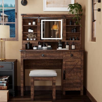 Farmhouse Makeup Vanity Desk, Vanity Table, Vanity Set, Stool Included