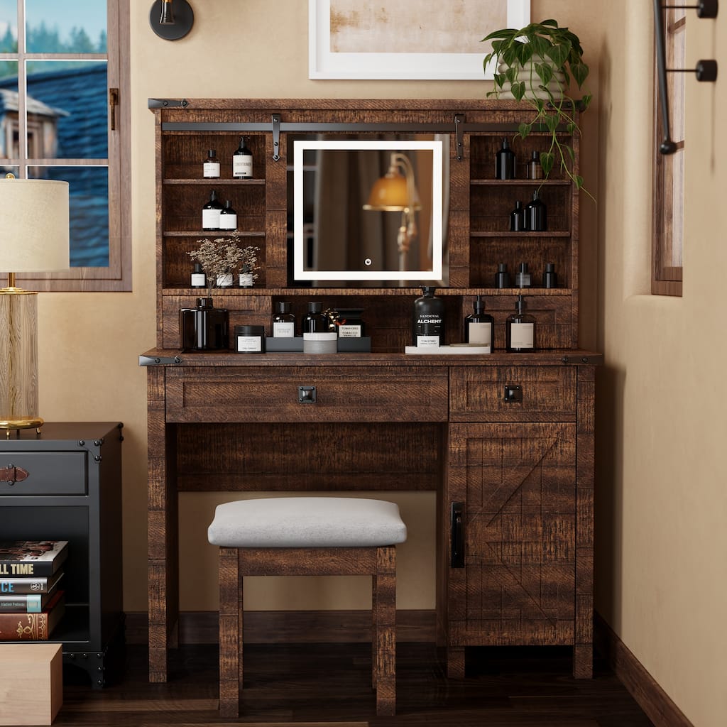 Farmhouse Makeup Vanity Desk, Vanity Table, Vanity Set, Stool Included