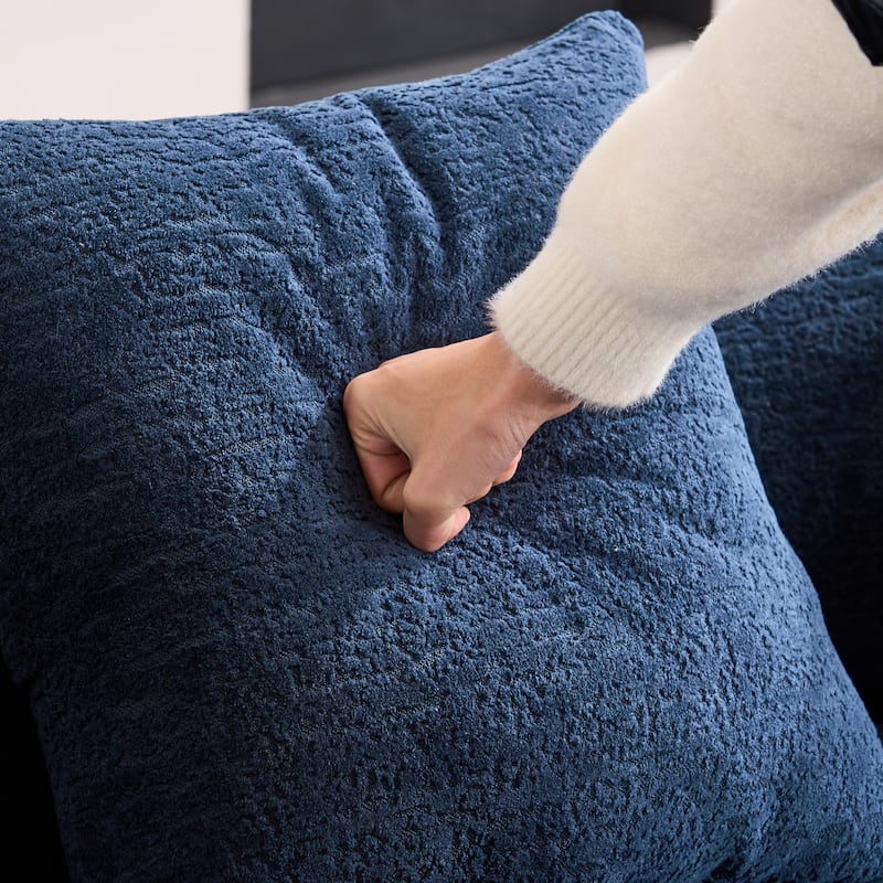 Chenille Curved Loveseat Sofa, Full Compression Sponge Sofa with 3 Pillow
