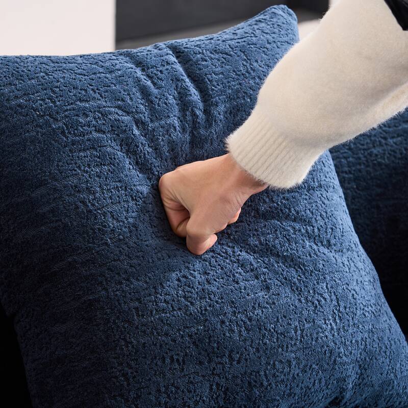 Curved Loveseat Blue Full Compression Sponge Sofa, 30D Chenille No-Assembly Compact Sofa for Small Spaces